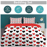 DLERFLOVR Single Duvet Cover, Black and Red Heart Reversible Quilt Cover - So Soft Polyester Fabric - Minimalist Style Bedding Sets with Pillow Cases for Boys, Girls and Children, Red DLERFLOVR