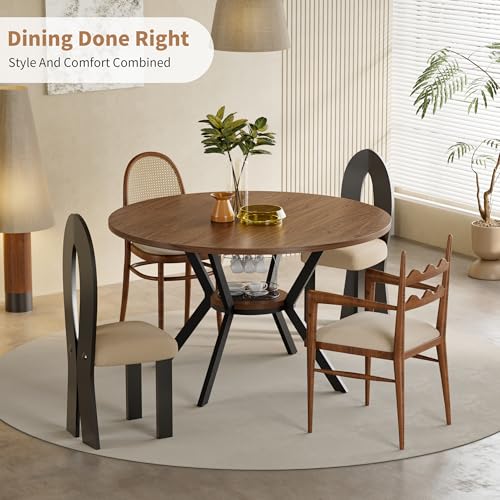 42" Round Dining Table for 4, Farmhouse Kitchen Table with Storage, Space Saving Circle Dinner Table, Rustic Wood Kitchen & Dining Room Tables with Metal Legs for Kitchen, Living Room, Dining Room MECHYIN