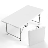 VINGLI 4 FT Plastic Folding Camping Table,3-Level Adjustable Height, Portable in/Outdoor Party Picnic Dining Desk,Off-White Garden Soccer Multipurpose Entertaining Activities VINGLI