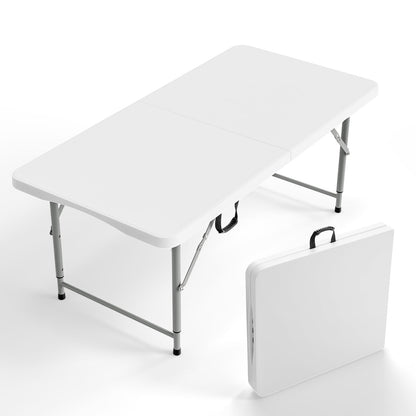 VINGLI 4 FT Plastic Folding Camping Table,3-Level Adjustable Height, Portable in/Outdoor Party Picnic Dining Desk,Off-White Garden Soccer Multipurpose Entertaining Activities - WoodArtSupply