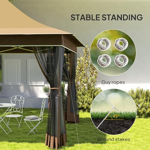 Outsunny 12 x 12 ft. Pop Up Canopy Tent with Mesh Netting, UPF50+ Instant Sun Shelter with Carry Bag, Height Adjustable Party Tent Instant Event Shelter for Garden, Patio, Beige Outsunny
