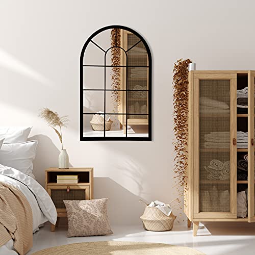 HQiJun Wall Mirror Window Decorative Mirrors Arched Farmhouse for Living Room Bedroom Entryway Bathroom Vanity (19.7” x31.5” x0.9”) HQiJun