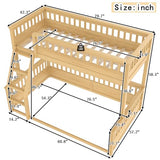 Bellemave Twin Over Full Bunk Bed for Kids/Adults,Floor Bunk Beds with Inclined Ladder,Solid Wood Low Bunk Bed for Teens,Girls,Boys,Detachable,Natural Bellemave