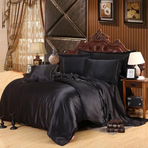 YUURO Luxurious Satin Duvet Cover Set Silky Sheet Bedding Set with Pillowcase,Twin/Queen/King Size Silk-Like Smooth Comforter Cover with Zipper Closure (Black,King) YUURO