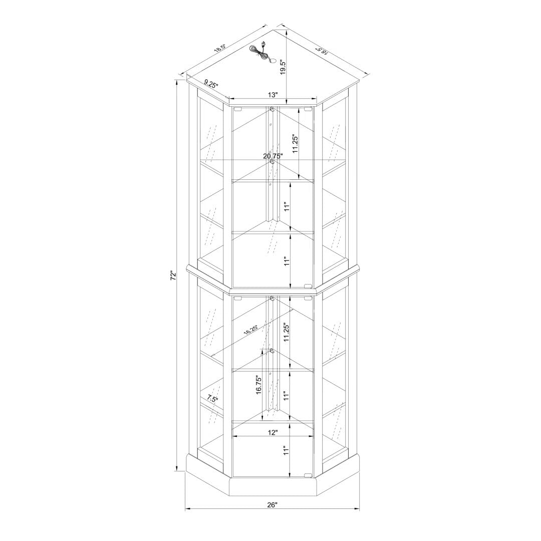 Lighted Curio Cabinet 6 Shelf Corner Corner with Shelves，Display Case for Living Room, China Hutch with Adjustable Tempered Glass Shelves Doors and Shelves, Bar and Liquor Storage Area-Cherry - WoodArtSupply