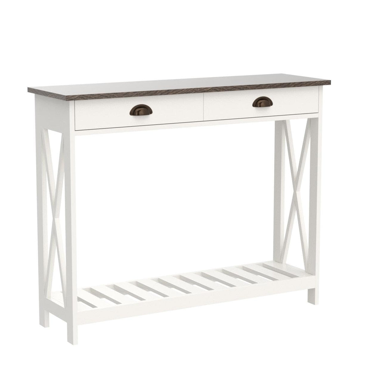 ChooChoo Narrow Farmhouse Console Table – With Drawer & Shelves, Soft White Finish – For Entryway, Living Room, Hallway