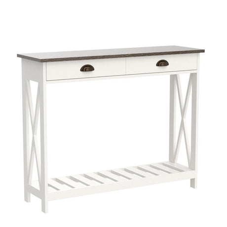 ChooChoo Farmhouse Console Table with Drawer for Entryway, Narrow Long Entry Table with Shelf for Living Room, Rustic Vintage Hallway Sofa Table with Stable X Supports, 40 White ChooChoo