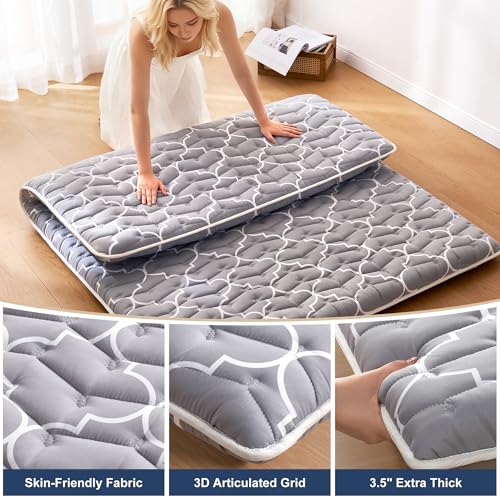 6th Generation Japanese Floor Futon Mattress - Extra-Thick 9-Layer Modern Futon with 100% High-Density Foam, Portable Floor Mattress Sleeping Pad for Adults, Guest Room, Dormitory, Queen Size(60"X80") Feisaibaoly