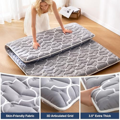 6th Generation Japanese Floor Futon Mattress - Extra-Thick 9-Layer Modern Futon with 100% High-Density Foam, Portable Floor Mattress Sleeping Pad for Adults, Guest Room, Dormitory, Queen Size(60"X80") Feisaibaoly