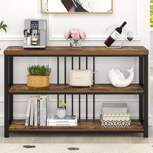 FOLUBAN Industrial Console Table, 3 Tier Entryway Sofa Foyer Table for Living Room Hallway Behind Couch, Rustic Brown FOLUBAN