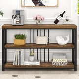 FOLUBAN Industrial Console Table, 3 Tier Entryway Sofa Foyer Table for Living Room Hallway Behind Couch, Rustic Brown FOLUBAN