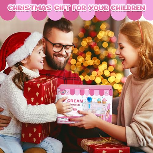 Dreamon Ice Cream Counter Playset for Kids, 38 PCS Wooden Ice Cream Set Shop for Toddlers 3-5, Toddler Pretend Play Toy, Christmas Birthday Gift for Boys and Girls Dreamon