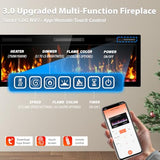 Kucreiheat 60" WiFi Electric Fireplace with Crackling Sound, Smart Linear Fire Place for Living Room, Recessed & Wall Mount Heater, 750/1500W, App & Remote Control, Timer, Log Flame Kucreiheat