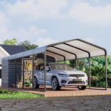 EROMMY 12x25 FT Carport Storage Shed 2-in-1, Heavy Duty Car Port with Galvanized Metal Frame, Base-Reinforced Enclosed Storage Shelter, Extended Coverage for Trucks, Cars & All Vehicles, Gray EROMMY