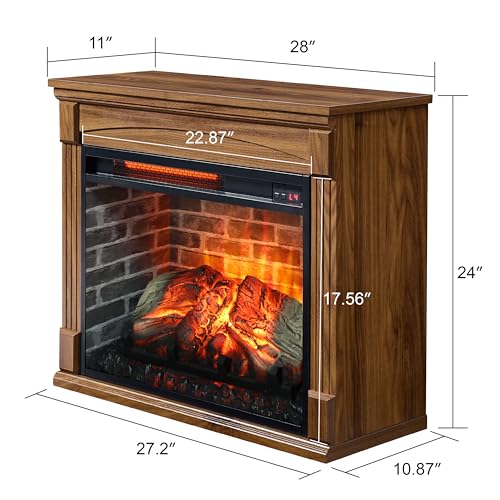 Innoflame 28" Electric Fireplace with Mantel, Freestanding Fireplaces with Realistic Flame & Logs, Remote Control, Timer, Adjustable 4 Flame Brightness, Indoor Fireplace for Living Room & Bedroom Innoflame