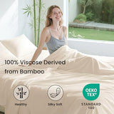 Love's cabin 4 Piece Queen Sheet Set, Cooling Sheets, 100% Rayon Derived from Bamboo, Breathable & Soft Queen Size Bed Set, Deep Pocket Up to 16", Hotel Luxury Silky Bedding Sheets, Beige Love's cabin