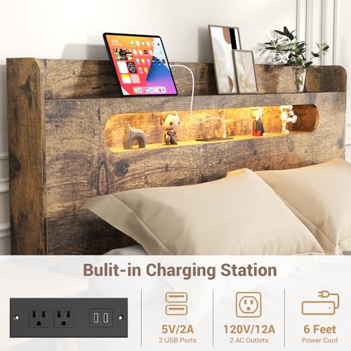 Zevemomo King Size Bed Frame with LED Headboard and Charging Station - WoodArtSupply