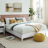 Rustic White Washed King Platform Bed Frame by MUSEHOMEINC – No Boxspring Needed, Timeless Design MUSEHOMEINC