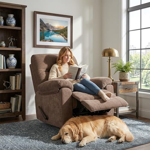 Chizzyseat Manual Oversized Recliner Overstuffed Chairs Large Recliner High Weight Capacity Big and Tall Man Recliner for Heavy Duty 400lbs Adults for Living Room, Bedroom, Nursery, RV Brown