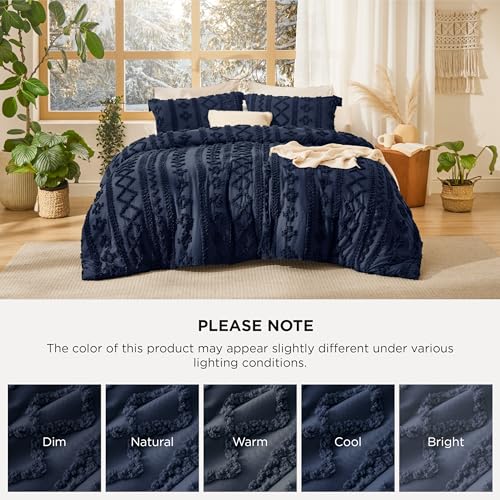 Bedsure Tufted Boho Comforter Set King Size - Navy Boho Bed Set, GentleSoft™ 3 Pieces Farmhouse Shabby Chic Embroidery Bedding, Gifts for Woman, Soft Jacquard King Comforter for All Seasons Bedsure