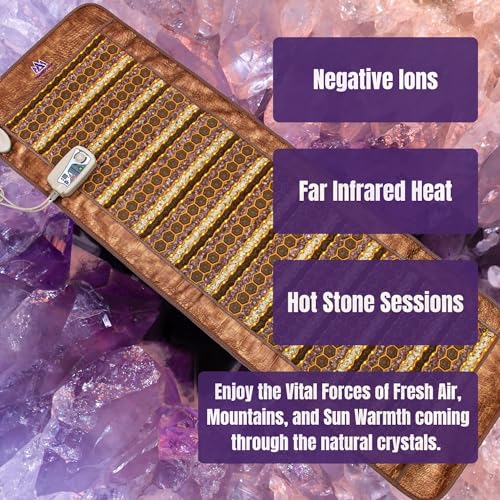 ThermoGem Infrared Heat Amethyst Tourmaline Jade Pad - Medium 32"L x 20"W - Thin & Flexible - Adjustable Heating 86-158°F (30-70°C) - Natural Crystals - Negative Ions - Hot Stone Mat MediCrystal