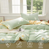 SAPHREAS Floral Daisy Duvet Cover Set Full Size 3pcs Sage Green White Flower Bedding Comforter Cover Set 100% Cotton 1 Duvet Cover 90"x80" 2 Pillow Shams, Comforter Not Included SAPHREAS