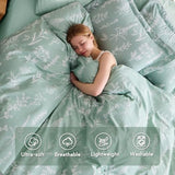 MUXHOMO Duvet Cover Queen Size, Reversible Floral Green Duvet Cover Set with Zipper Closure, 3 Pieces Botanical Patterns Soft Microfiber Bedding Set with 4 Ties (90"x90", 2 Pillow Cases) MUXHOMO