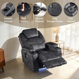 IBTKIG Power Recliner Chair with Massage and Heat, Electric Recliners with LED Lights/Lumbar Pillow/Cup Holders/Side Pocket/USB Port, Home Theater Seating for Living Room(1, Velvet Gray)