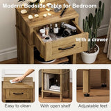 Farmhouse Nightstand with Drawer, Small Wood Bedside Table, Small Rustic Side Table, Modern End Table with Drawer, Wooden Walnut Brown Night Stand for Bedroom LET512DR YAUKTAK