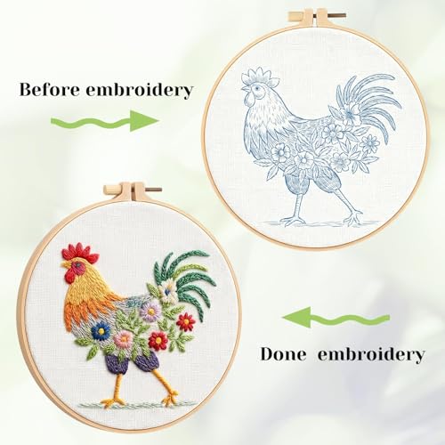 ZCXETP Rooster Beginners Embroidery Kits, Needlepoint Kits for Beginners, Embroidery Kit for Beginner, Cross Stitch Kit Suitable for Learning Basic Embroidery Techniques