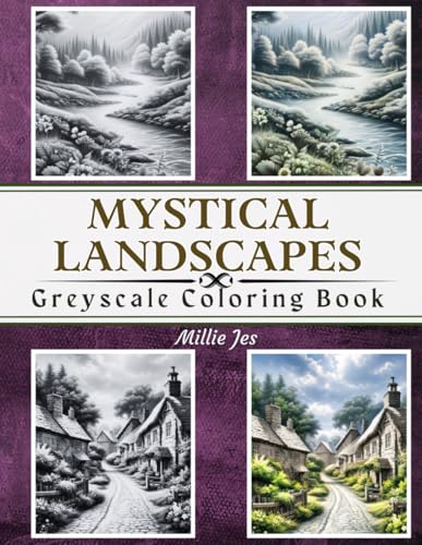 Mystical Landscapes: Grayscale coloring book for Adults For Relaxation and Stress Relief (Greyscale Landscape Coloring for Relaxation) WoodArtSupply