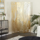 Deco 79 Metal Partition Screen - Foldable Room Divider with Palm Leaf Cutout, 3 Panel Privacy Screen, 48" x 1" x 71", Gold Deco 79