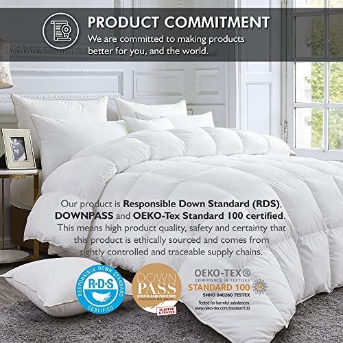 Luxurious White Solid Medium Weight, Twin Size Goose Feathers Down Comforter for All-Season Weather Duvet Insert, Premium Baffle Box, 100% Egyptian Cotton Cover, 55 oz. Fill Weight EGYPTIAN BEDDING