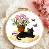BEUNITONE 4 Set Embroidery Kit for Beginners, Daily Life of Cats Patterns Cross Stitch Kits, Needlepoint Kits for Adults with Hoop, Cute Hand Embroidery Patterns for Cloth and Home Decor