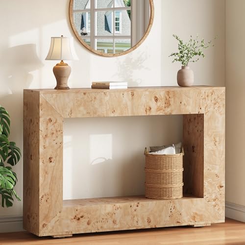 AMERLIFE 47.2" Burl Wood Console Table, Narrow Entryway Table with Storage, Modern Luxury Sofa Table for Living Room, Entrance, Hallway, Foyer & Office, Natural AMERLIFE