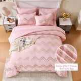 Wowelife Queen Comforter Set for Girls, Gold Glitter Foil Queen Bedding Comforter Set for Kids, 7 Pieces Bed Set for All Seasons, Teen Girl Bedroom Sets with 2 Pillow Shams and 2 Pillowcases Wowelife