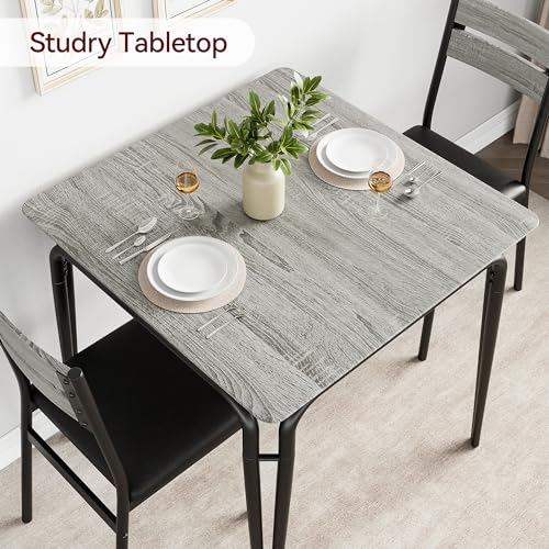 GAOMON 3-Piece Dining Table Set, Sturdy Wooden Square Table and Chair Breakfast Table Set for 2 Person,for Home or Commercial Dining Room,Grey GAOMON