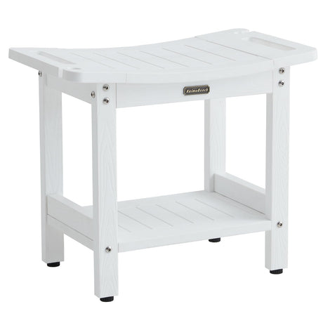 Waterproof Shower Bench, White Poly Shower Stool for Shaving Legs, Shower Chair Seat with Handles & Shower Head Holder, Plastic Bathroom Bench with Adjustable Feet for Inside Shower, Non-Slip KaimuBench