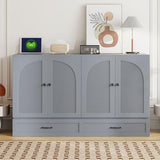 P PURLOVE Queen Murphy Bed with Large Drawers, Wood Cabinet Bed with USB Port, No Box Spring Needed, Easy Assembly (Gray) P PURLOVE