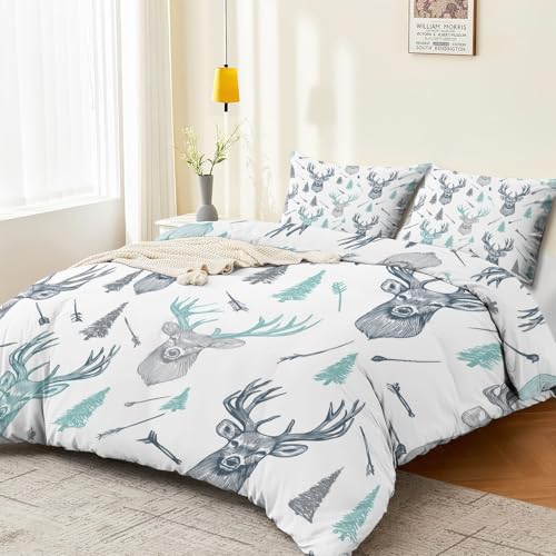 Double-Sided Printed Bedding with Minimalist Deer Modern - Ultra-Soft Microfiber Duvet Cover Set Single Durable Zipper Closure, Comfortable Quilt Cover for Bedroom Décor White Generic
