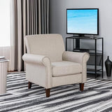 Prilinex Upholstered Living Room Chair - Large Comfy Fabric Accent Chair Single Sofa with Cushion, Rolled Armrest & Nailhead Trim, Mid Century Farmhouse Armchair for Bedroom, Office, Beige Prilinex