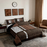 Leopard Print Comforter Set,Wildlife Animal Fur Skin Bedding Set Modern Bedroom Decor,African Cheetah Wildlife Patchwork Texture Comforter with 1 Pillowcase for All Seasons,Twin,Brown White Black Castle Fairy