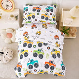 PERFEMET Toddler Bedding Set 4 Pieces Bed Set for Boys All Seasons 1 Deep Pocket Sheet and 1 Lightweight Comforter Soft Cute Colorful Pattern Cozy Children Bedroom Cars White PERFEMET