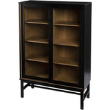 MAKLAINE Farmhouse Engineered Wooden Curio Cabinet in Black and Natural MAKLAINE