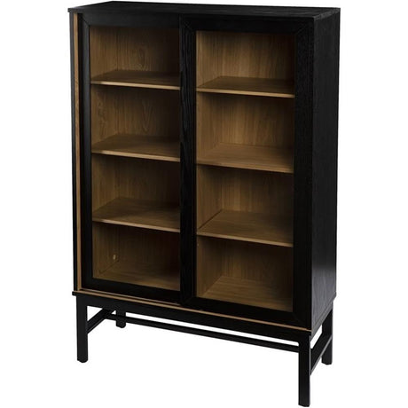 MAKLAINE Farmhouse Engineered Wooden Curio Cabinet in Black and Natural MAKLAINE