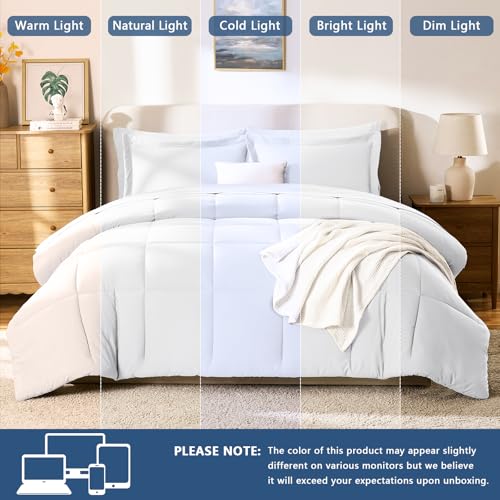 CozyLux Full Size Comforter Sets White - 7 Pieces Bed in a Bag Full, Oeko-Tex Certified Bed Set, All Season Soft Bedding Set with Down Alternative Comforter, Sheets, Pillowcases & Pillow Shams CozyLux