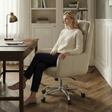 COLAMY Cocoon Modern Executive High Back Home Office Chair, Upholstered Desk Chair with Wheels, Vanity Chair with Head and Lumbar Support, Armrest (Beige) COLAMY