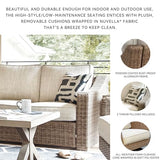 Signature Design by Ashley Beachcroft Casual Weather Resistant Resin Wicker Outdoor Loveseat with Cushion and 2 Accent Pillows, Dark Brown & Beige Signature Design by Ashley