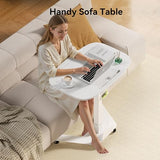 WALKINGDESK Foldable Pneumatic Height Adjustable Mobile Standing Desk with 90° Tiltable Tabletop, 27.2x18.9 Inch Portable Laptop Desk with Wheels, Holds Up to 66.1lbs for Home Office, Study, White WALKINGDESK