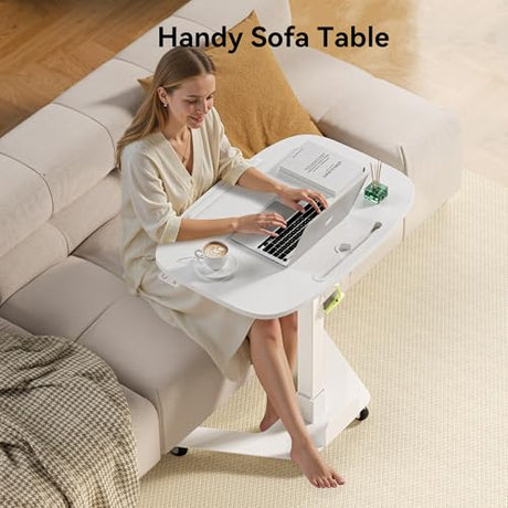 WALKINGDESK Foldable Pneumatic Height Adjustable Mobile Standing Desk with 90° Tiltable Tabletop, 27.2x18.9 Inch Portable Laptop Desk with Wheels, Holds Up to 66.1lbs for Home Office, Study, White WALKINGDESK